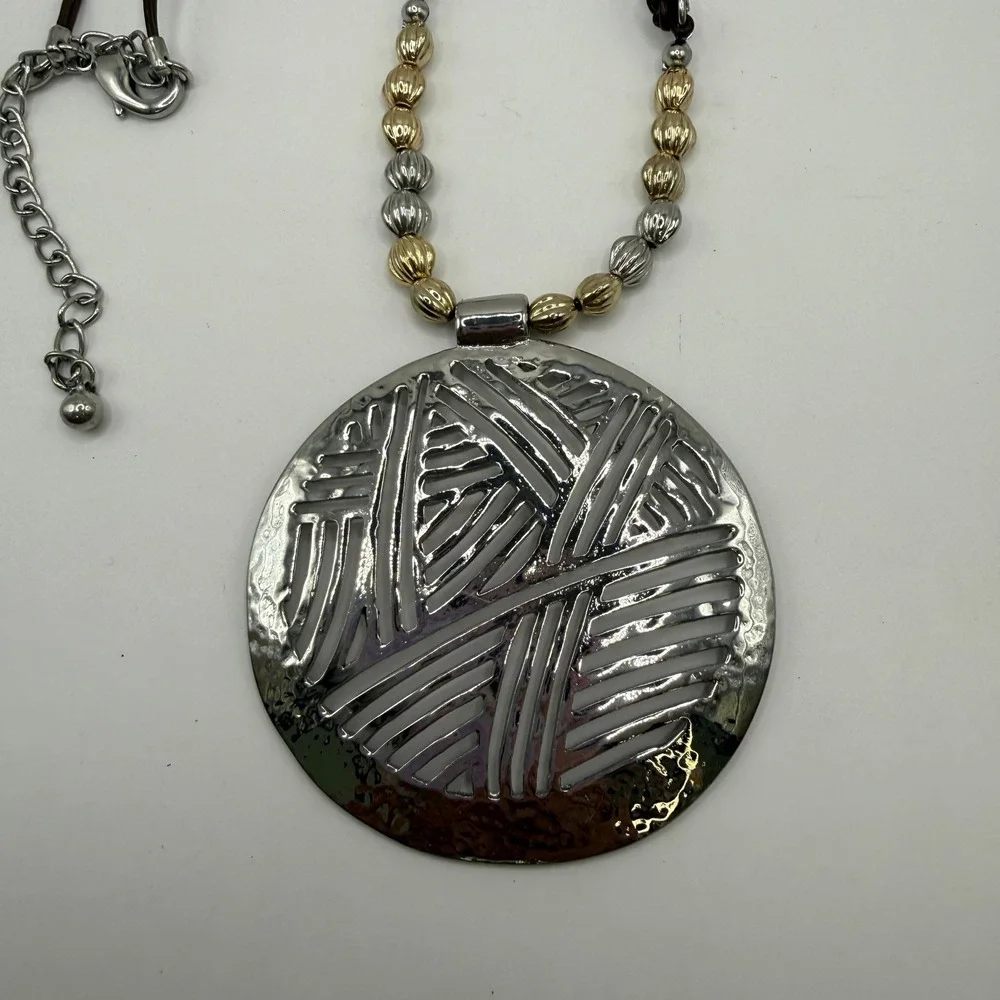 Boho Tribal Geometric‎ Statement Chico's Mixed Metal Cord Pendant Necklace